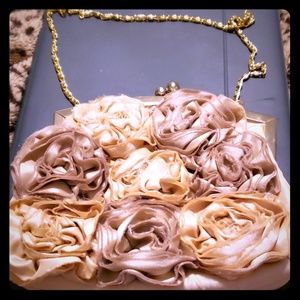 Lulu Townsend Satin Rouched Floral Clutch-beige